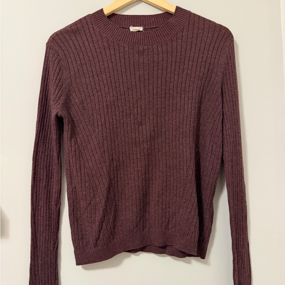 Garage Ribbed Crew Neck Sweater - Deep Burgundy